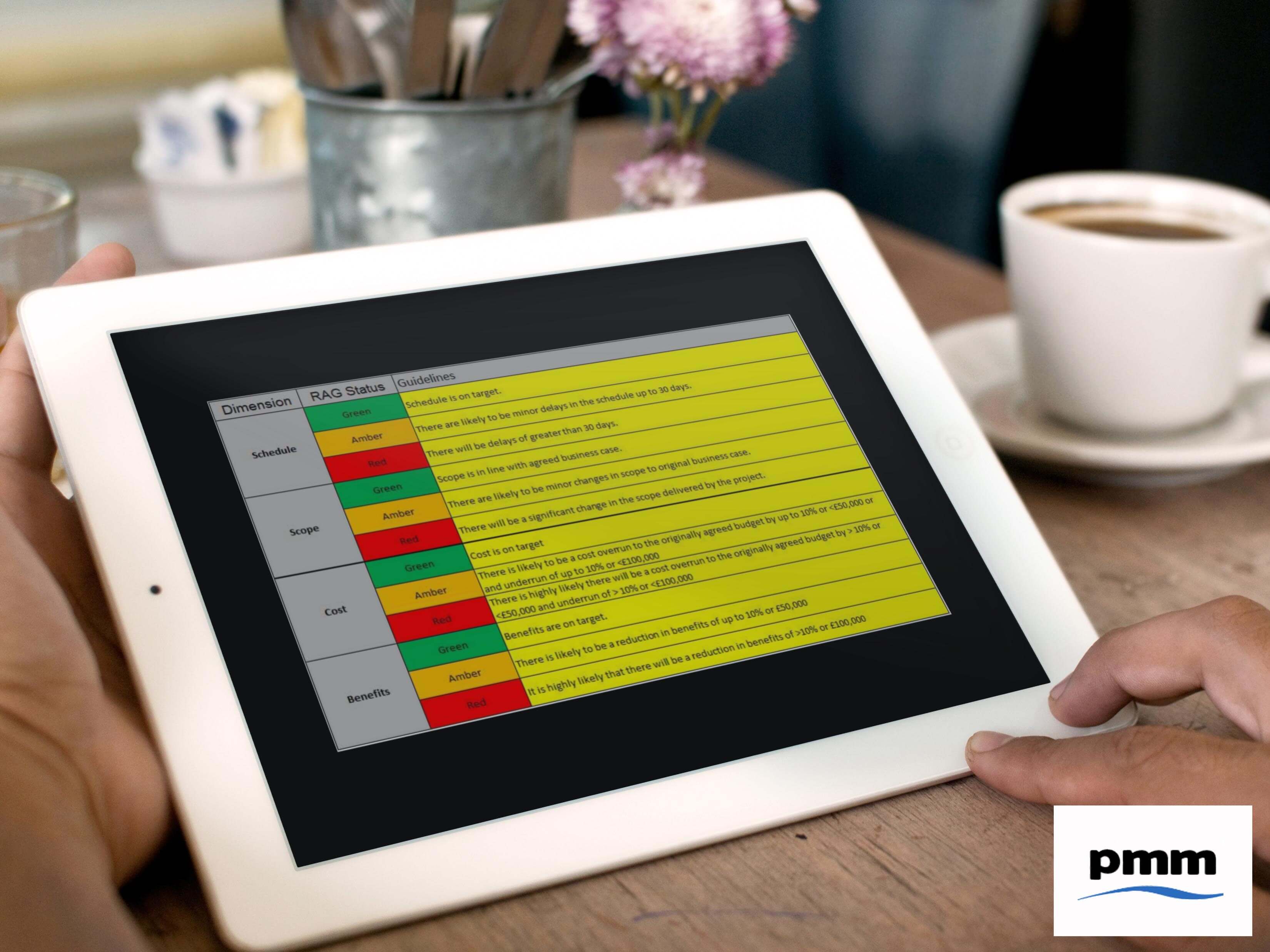 Reviewing PMO RAG level guidance on tablet