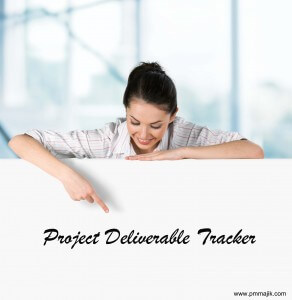 Woman pointing at project deliverable tracker sign