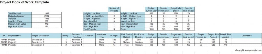 Example of project book of work template